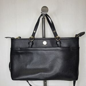 Anne Klein 🌏 Black Pebbled Leather Tote Bag Gold Lion Logo